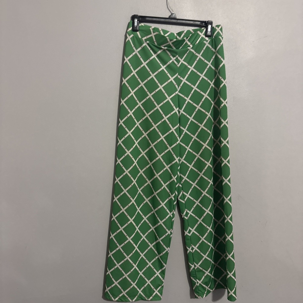 Haley & The Hound Womens Green Geometric‎ Print Pull On Flare Leg Pants Sz Med